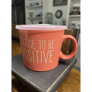 “Choose To Be Positive” Ceramic Soup Mug With Lid 20 fl Oz